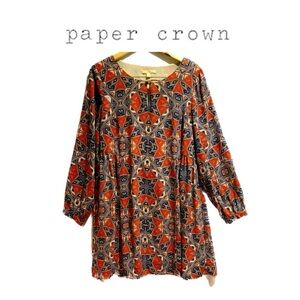 Anthropologie Paper Crown women's Dress Multi-color Red Blue Long sleeve Size L